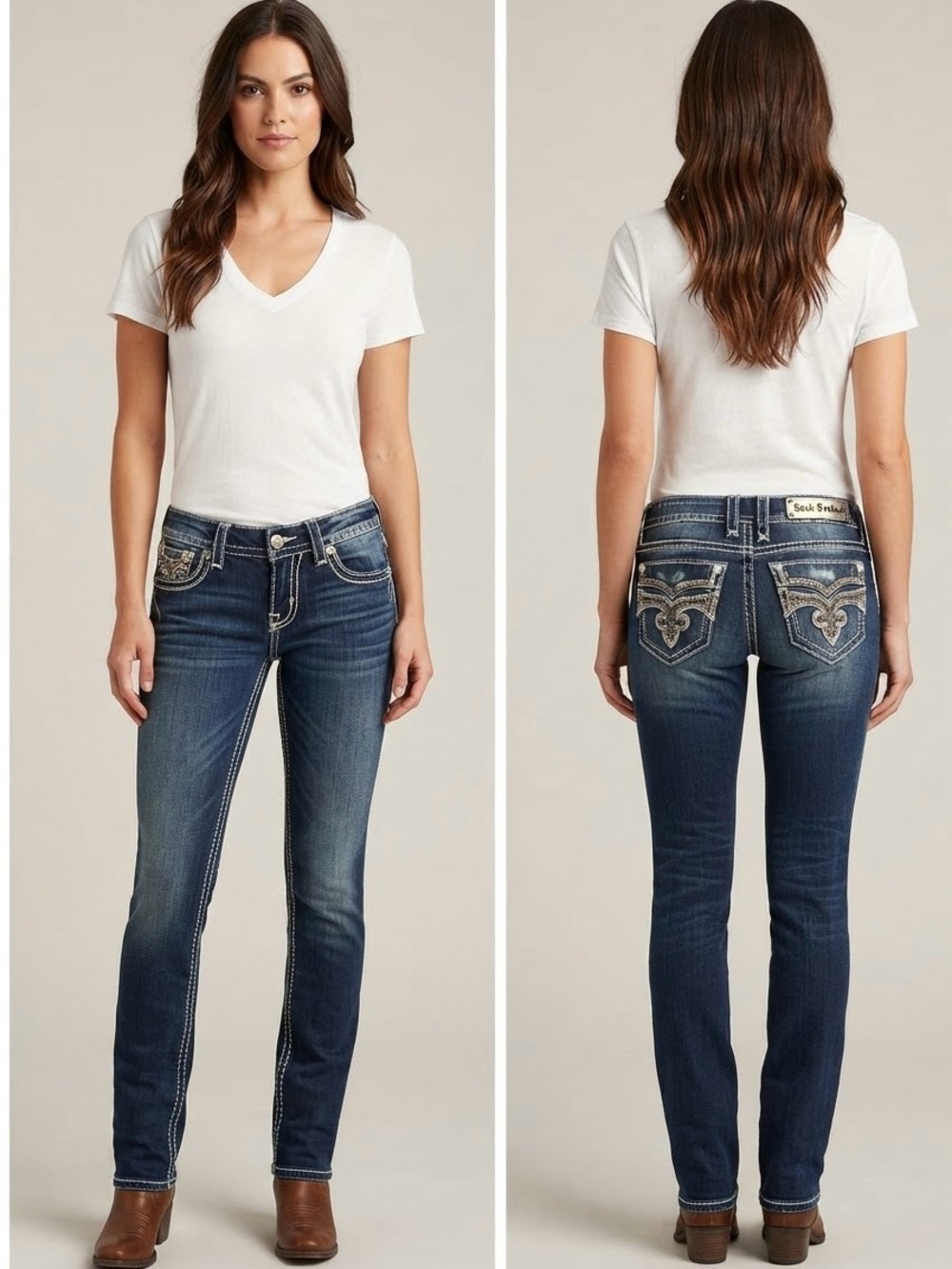 Rock Revival Women's Straight Leg Jeans in Dark Blue Wash